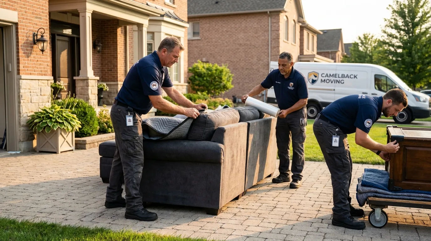 Large estate moving crew wrapping furniture in Burlington, WI