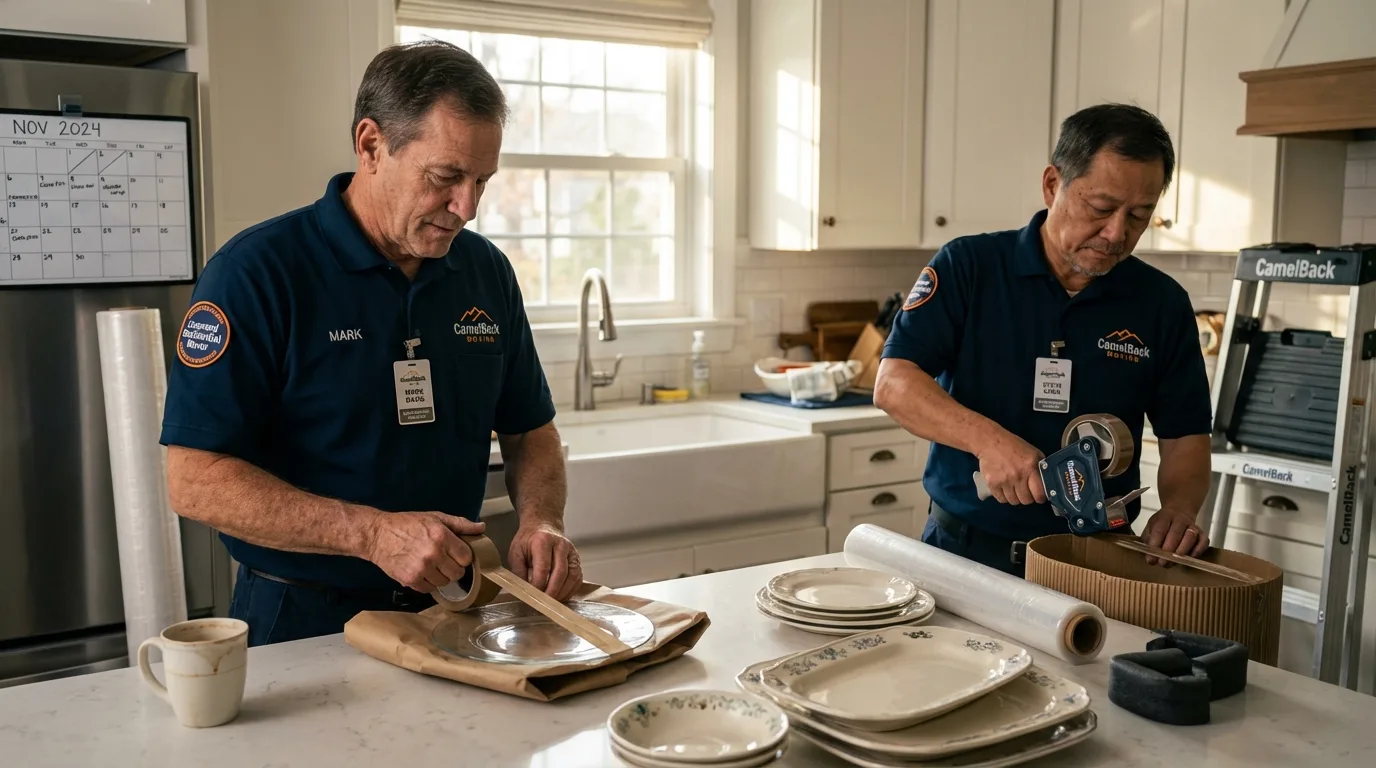 Professional crew packing kitchen dishware in Burlington, WI